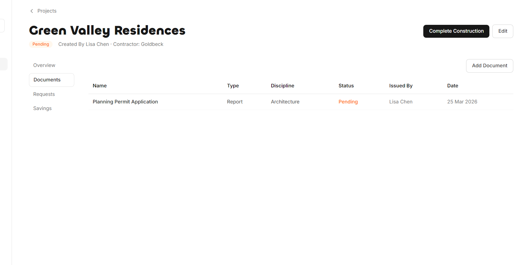 Project page - construction